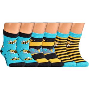 Baby sokken | Thema: Bijen | Kleur: Geel | Maat: One Size | 6 paar