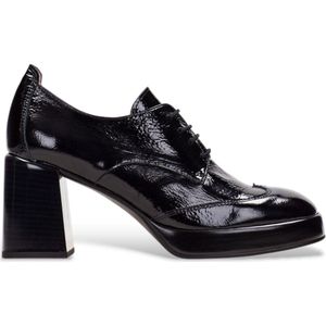 Hispanitas - Mocassins - Zwart - Leren Schoen - 7 cm Blokhak - Vetersluiting