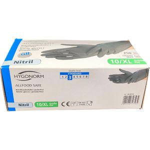 Hygonorm Nitril Handschoenen Maat XL – Zwart – 250 Stuks – Poedervrij – Allfood Safe – Wegwerphandschoenen voor Voedselverwerking en Hygiëne