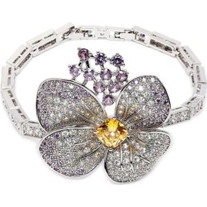 AVANT-GARDE PARIS Diva Floral Armband - Paars met cubic zirconia - 1 stuk - Rhodium Plated en Lobster Clasp