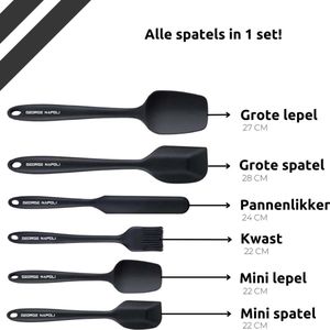 Jumada's - Siliconen Spatel Set [van 6 stuks] - Koken & Bakken - Pannenlikker - BPA Vrij - Spatels - Kwast - Kwastje