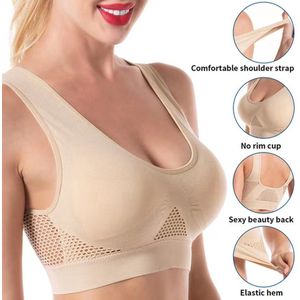 Ademende Sport BH - Sportbeha - Draadloos - Elstisch - Onzichtbaar - Strapless Bra - maat XL - Beige - LOUZIR