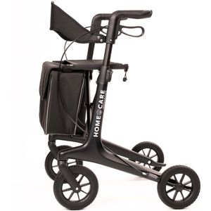 Homecare premium lichtgewicht carbon rollator van 5,4 kg - Draaggewicht 150 kg - Met grote softwielen - Opvouwbaar - Inclusief luxe tas - Met parkeerrem en stevige rugleuning - Zwart