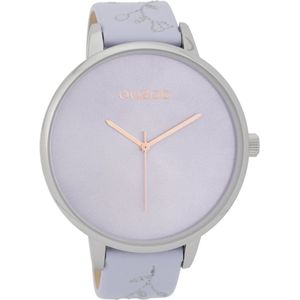 Zilverkleurige OOZOO horloge met lila leren band - C9716