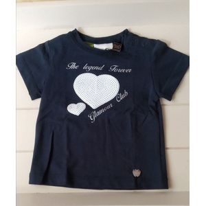 Le Chic t-shirt navy blauw met lovertjes hartjes maat 74