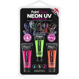PaintGlow Face/Body paint set - roze/groen/oranje - 3x13 ml - neon/black light - waterbasis