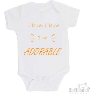 100% katoenen Romper ""I know, I know I am ADORABLE"" Unisex Katoen Wit/mosterd Maat 62/68