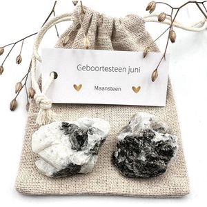 Geboortesteen juni - Maansteen ruw zakje - edelsteen - mooie symbolisch cadeau - bedankje - originele cadeaus - brievenbus kado - voor man/vrouw - geluksbrenger - gefeliciteerd - verjaardag