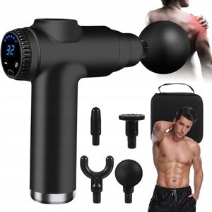 Mini elektrische massagegun - Fascia Gun - 32 snelheden - 3500 tpm - 1800 mAh - 4 massagekoppen - met LCD-scherm - voor ontspanning van lichaamsspierenmassage