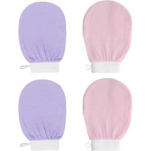 Allecto Plus - 4-pack exfoliërende dubbelzijdige peeling handschoenen voor dieptereiniging en verwijderen van vuil - lichaamsscrub - roze / paars met lavendelgeur.