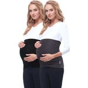 Be Mammy Dames Zwangerschapsbuikband - Zwanger - Viscose - 2Pack - BE-BE20-169-BB-2pack - Zwart/Donkermengkleur - 36/38