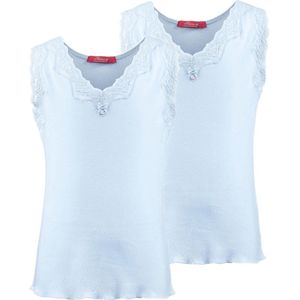 Exclusief Luxueus Kinder nachtkleding Hanssop, Meisjes, Katoenen ondergoed hemden set, twee super luxe zacht blauwe hemden gemaakt in een verfijnd lief hartjes ajour katoen met bijpassende dubbele satijnen strikjes, maat 152