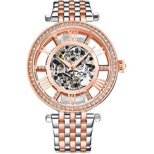 Stührling Delphi 3944 Automatisch 38mm Skelet Horloge – Horloge Dames – Horloges voor Vrouwen – Waterdicht 5 ATM - Versierd met Romeinse Cijfers