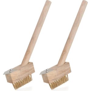 Onkruidborstel met stalen haren en houten steel - 2 stuks voor het verwijderen van onkruid en mos