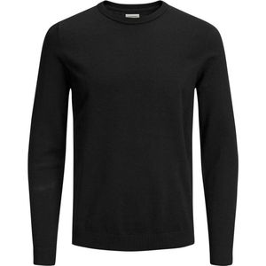 JACK & JONES Basic knit crew neck slim fit - heren pullover katoen met O-hals - zwart - Maat: XS