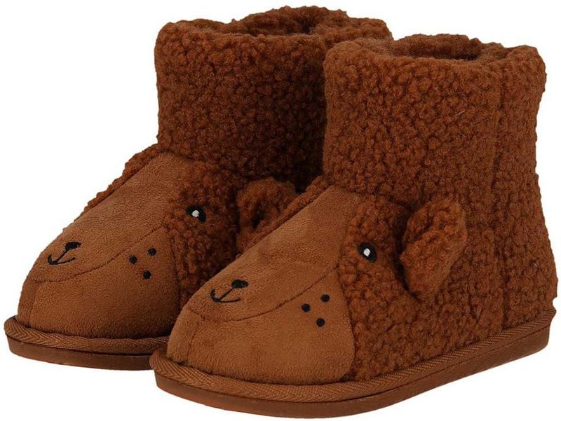 Apollo - Kindersloffen - Bruin - Pantoffels - Met Antislip - Teddystof