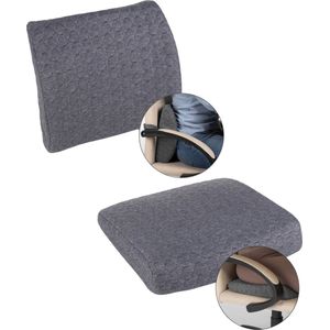 Vitapur Zitkussen orthopedisch - Rugkussen - Stuitkussen - Wiskussen - Zitkussen bureaustoel - Traagschuim rugkussen -Ergonomisch zitkussen - Wasbare hoes - Grijs - 2 stuks
