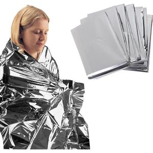 overlevingsdeken - set van 6 stuks - 210 x 160 cm - Isolatiedeken - Reddingsdeken - voor buiten, wandelen, kamperen, survival, marathon of Mensen met onderkoeling - zilver