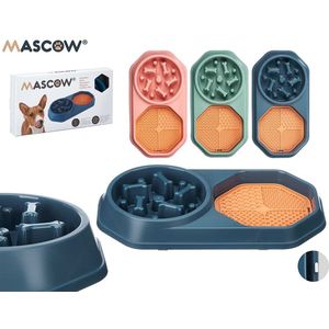 Mascow 2-in-1 Slowfeeder met Likmat - Voerbak - Voerbak voor Honden - Hondenvoerbak - Drinkbak Hond - Blauw