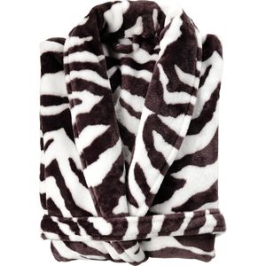 Stijlvolle fleece dames badjas Zebra maat M - superzacht en comfortabel - lang model - met ceintuur, zakken en een kraag