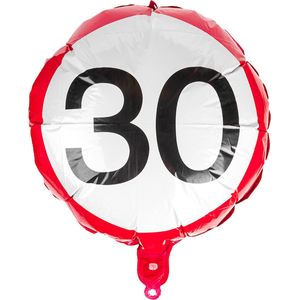 Folie ballon gekleurd | 30 jaar | 35 cm | wit | rode rand | zwarte cijfer 30 | helium geschikt