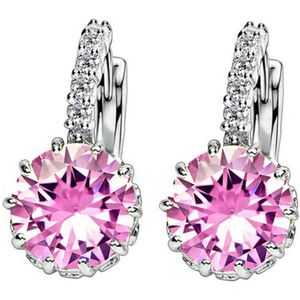 Victorious Dames Oorbellen – Roze Bergkristal – Zilver – 2cm