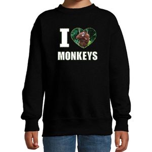 I love monkeys sweater met dieren foto van een Orang oetan aap zwart voor kinderen - cadeau trui apen liefhebber - kinderkleding / kleding 152/164