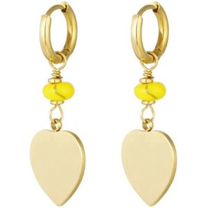 Oorbellen hart bedel met gele details - goud/geel