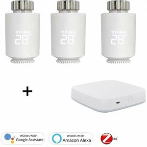 Slimme WiFi Thermostaat Knoppen | Zigbee 3.0 | Complete Set | 3x Radiatorknop incl. Gateway | Slimme Thermostaatknoppen | Bedienen met App