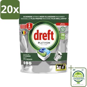 20 x Dreft - Vaatwastabletten - Platinum All-in-One Origineel - Compact formaat - 39 Tabletten - Grootverpakking - Vaatwastabletten - Vaatwasser Schoonmaken - Hardnekkig Vuil - Vaatwasser Filter - Vaatwasser Hygiënisch