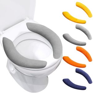 Toilet Warmtepad Geel + Grijs + Oranje + Donkerblauw - Washbaar Plush Materiaal - Zacht & Herbruikbaar - 4 Paar - Voor Wintergebruik