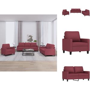 vidaXL Bankstel - Bankstellen - Fauteuil - 2-zitsbank - 3-delige Loungeset met kussens stof wijnrood