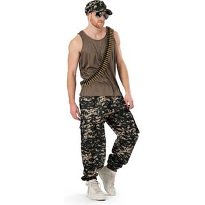 Funny Fashion - Leger & Oorlog Kostuum - Army Andy - Man - Groen, Wit / Beige - Maat 60-62 - Carnavalskleding - Verkleedkleding