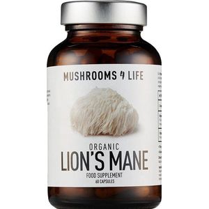 Mushrooms4Life / Biologische Lion’s Mane Capsules - 60 Stuks - 400mg per Capsule - Natuurlijk, Organisch en Vegan - Hericium Erinaceus - Pruikzwam - Superfood - Paddenstoel Suppelement - Mushrooms for Life - Leeuwen manen - Lions