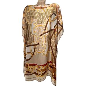 Kaftan -Tuniek - Jurk - Satijn van Viscose - Zijde Onesize 38-48 beige/bruin