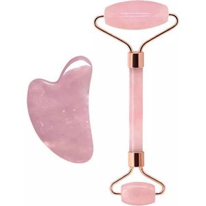 Jade Roller + Gua Sha Schraper- 100% Natuurlijke Jade steen- Face roller- Rose Quartz Roller -Gezichtsroller - gezichtsmassage roller