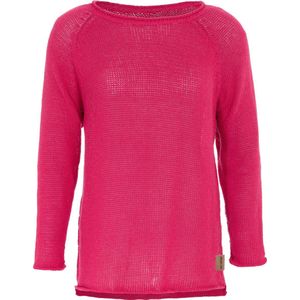 Knit Factory Jasmin Gebreide Dames Trui - Trui dames - Pullover voor de lente en zomer - Zomer trui dames - Damestrui - Duurzaam & milieuvriendelijk - Boothals - Lange mouw - Fuchsia - 36/38 - 80% Gerecycled katoen