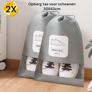 2Stuks - Schoenenzak - Schoenentas - Schoenenzakken - Sac de rangement pour chaussures - Shoe Storage Bag - Reis & Opberg Tas voor Schoenen & Kleding - Waterafstotende - stofafstotende Organizer Zak - Grijs - Extra Groot - 30x 43cm