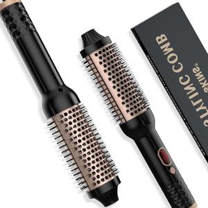 Föhnborstel Thermoborstel Dubbele PTC Thermische Borstel 3-in-1 38 Mm Krulborstel Lcd-display 120-210 °C Hete Borstel Produceert Wortelvolume en Losse Krullen Stijlborstel Krultang EU-stekker Dubbele