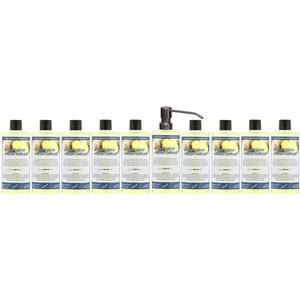 Handzeep Fresh Ginger 500 ml - set van 10 stuks - met gratis RVS zilverkleurige pomp - Voordeelverpakking