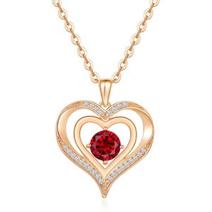 Rood Swarovski® Dubbel Hart Pendant Hanger met 14k Goud Sier - Ketting 40cm +5cm