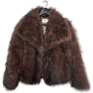 Faux Fur Jas dames - Tijdloos Elegant - winterjas dames - Luxe winterjas dames - Kleur Bruin/Rood/Zwart - Maat S