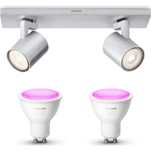 Philips Hue Runner Opbouwspot (Aluminium) - Wit en Gekleurd Licht - Plafondspot met 2 Lichtpunten - GU10 - Hue White and Color Ambiance
