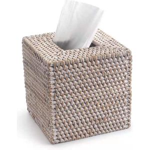 Tissue Box Cover - Hand Geweven Rotan - Rieten Tissue Houder - Vierkant - 145 x 145 x 145 cm - Whitewash