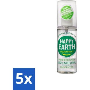 Happy Earth – Deodorant Spray – 100% Natuurlijk Unscented – 100 ml - Bulkverpakking - 5 stuks