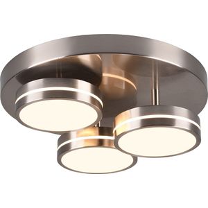 LED Plafondlamp - Plafondverlichting - Torna Franco - 25.5W - Warm Wit 3000K - 3-lichts - Dimbaar - Rond - Mat Nikkel - Aluminium
