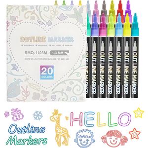 Glitterstiften Outline Markers - 20 Stuks Kleuren - Superkronkel Stiften - Magische Glitterpennen - Metallic Toverstiften - Kinderen & Volwassenen