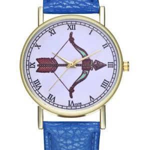 Hidzo Horloge Pijl en Boog Ø 38 - Blauw - Kunstleer - In Horlogedoosje