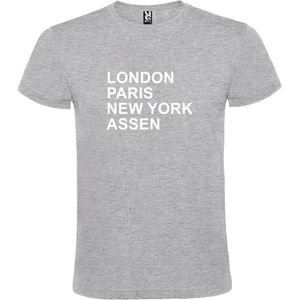 Grijs T-shirt 'LONDON, PARIS, NEW YORK, ASSEN' Wit Maat XS