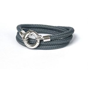 Jolla - dames wikkelarmband  - zilver - touw - Classic Rope - Donker Grijs